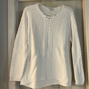 Ladies sweater size L white cable knit. Excellent condition.
